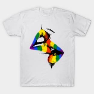 Lesbian Lips Kissing Rainbow Flag Gay Pride LGBT T-Shirt